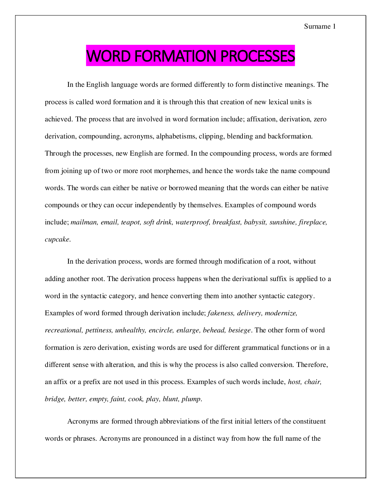 Preview image for LINGUISTICS:WORD FORMATION PROCESSES